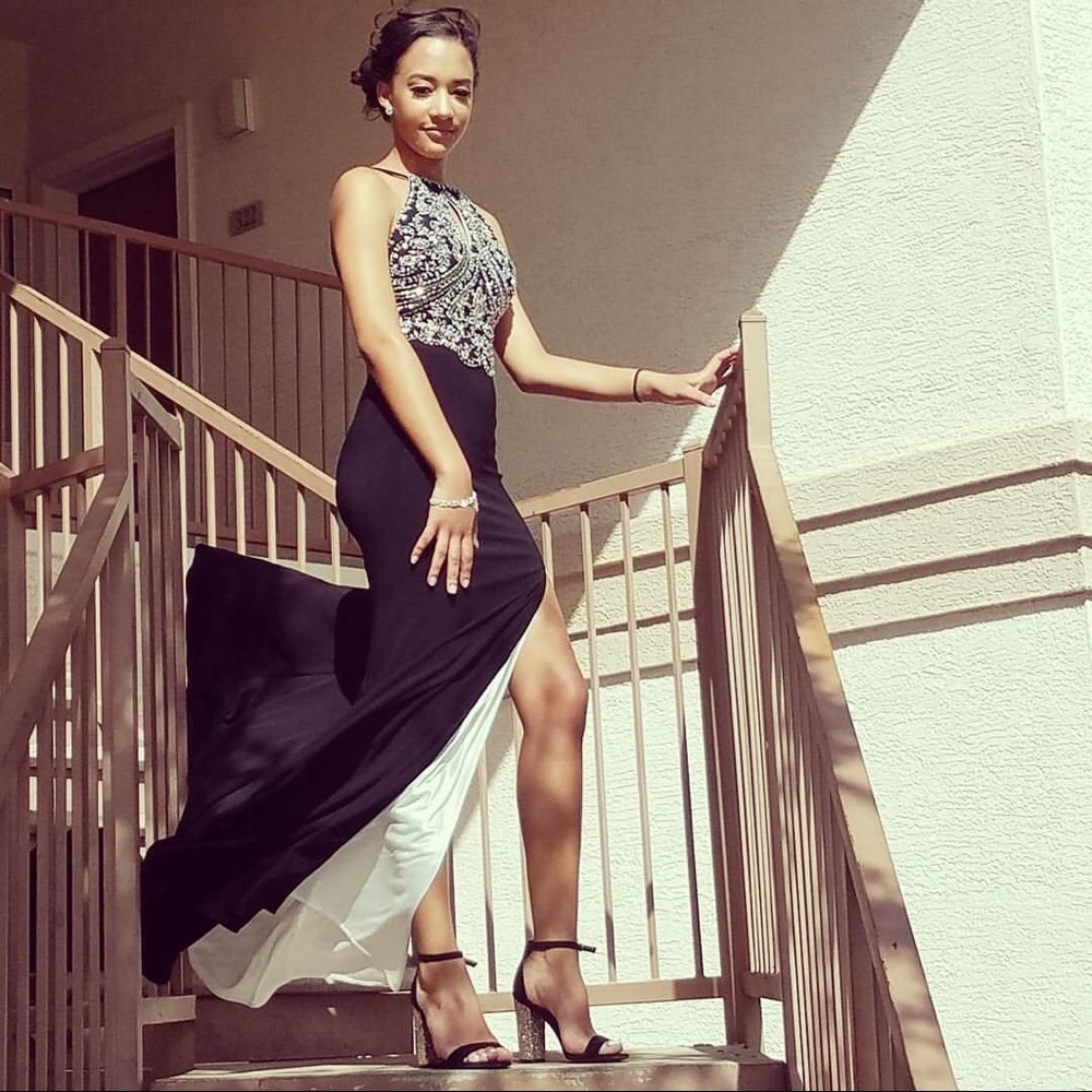 Black Rhinestoned Prom Dress